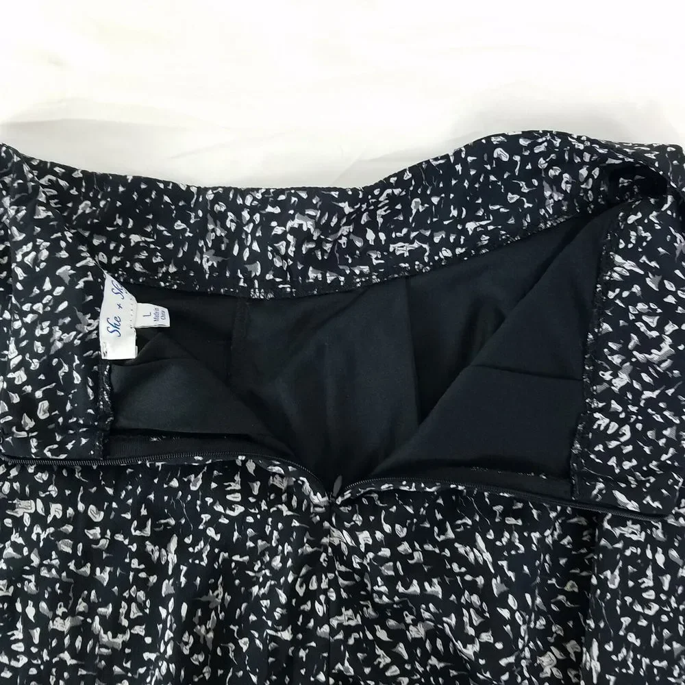She‎ + Sky Shorts Womens Large Black High Rise Culotte Back Zip Lined Abstract